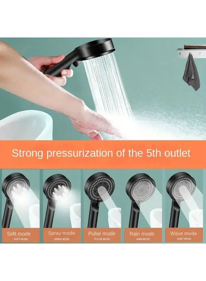Black High Pressure Shower Head With 5 Adjustable Spray Settings And Hose - Image 5